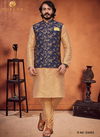 Navy Blue Colour Latest Design Festive Wear Art Silk Digital Printed Kurta Pajama With Jacket Mens Collection 33003
